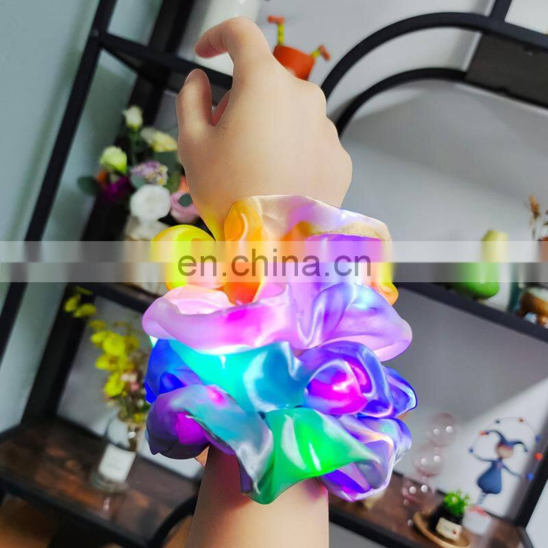 2020 New Arrival Girls LED Luminous Scrunchies Hairband Ponytail Holder Headwear Elastic Hair Bands Solid Color Hair Accessories