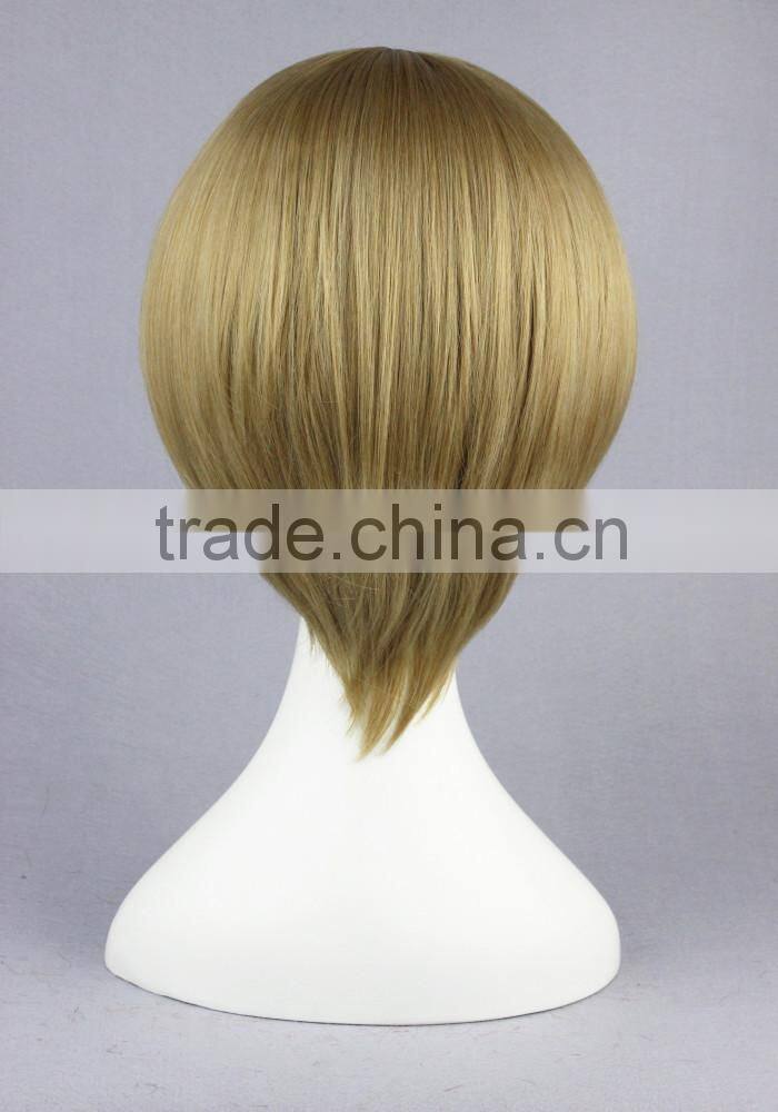 High Quality 35cm Short Straight Gin Tama-Okita Sougo Blond Synthetic Anime Wig Cosplay Costume Hair Wig Party Wig