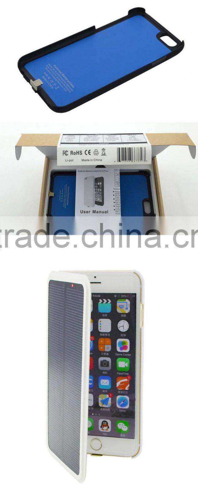 Solar phone case battery charger for phone case power bank case power case battery replacement back cover case for iphone 6 plus