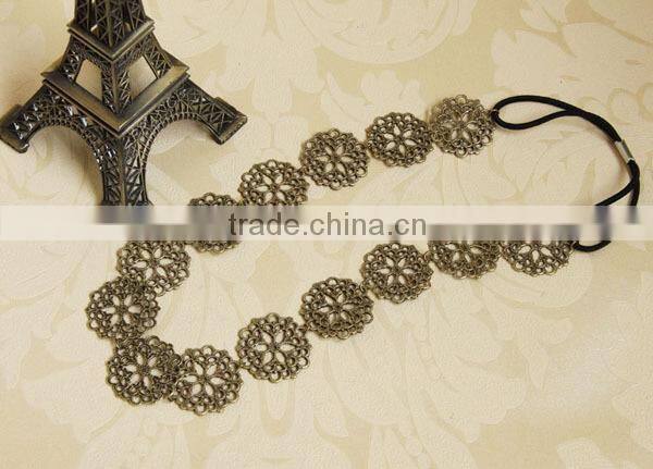 New Lovely Metallic Sweet Lady Hollow Rose Flower Elastic Hair Band Fashion Headband - Gold (Gloden Flower)