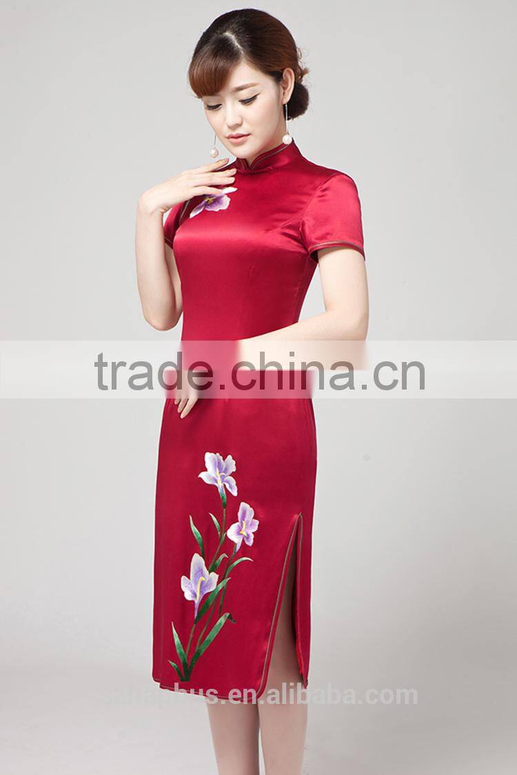 Handmade Silk Embroidery Qipao /Cheongsam in Pure Mulberry Silk
