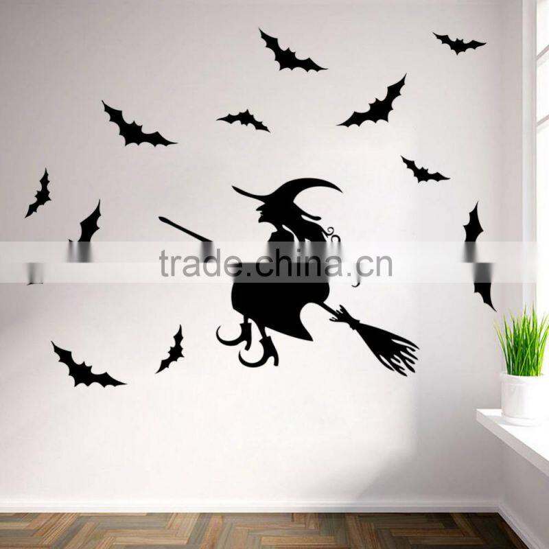 ALFOREVER Halloween Witch fly around bats vinyl sticker,witch wall decals