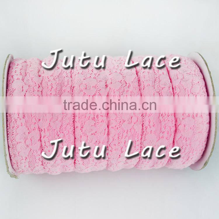 Pink+Lace Elastic - 1" wide - Stretch lace trim for baby headbands - Lace Elastic by the Yard