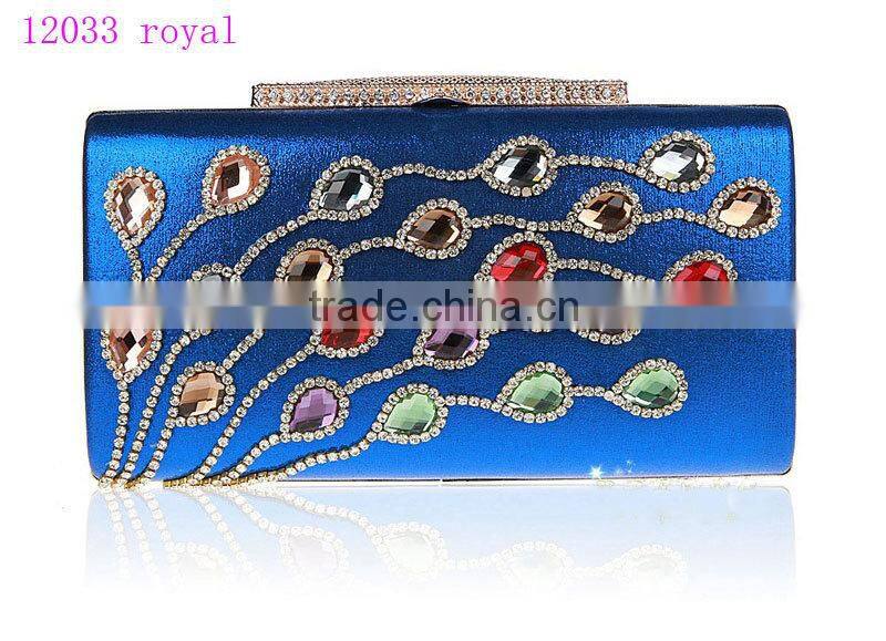 12033 silver popular ladies shiny bag, fashion women colorful crystal clutch bag