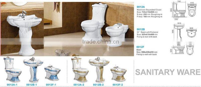 Ceramic bathroom design decorated suite two piece toilet