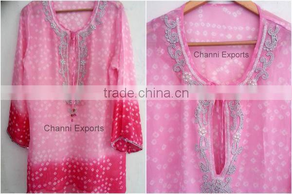 Georgette fabric in a traditional bandhini style Tye Dye shirt sold