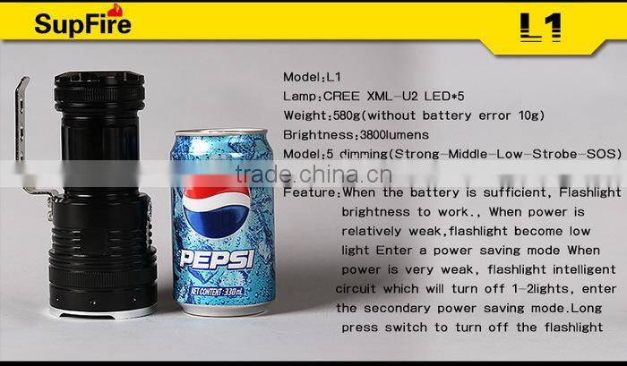 Brightest Supfire flashlight led torch L1 3800 lumen 50w 5*cr XML U2 Fishing Night Lamp