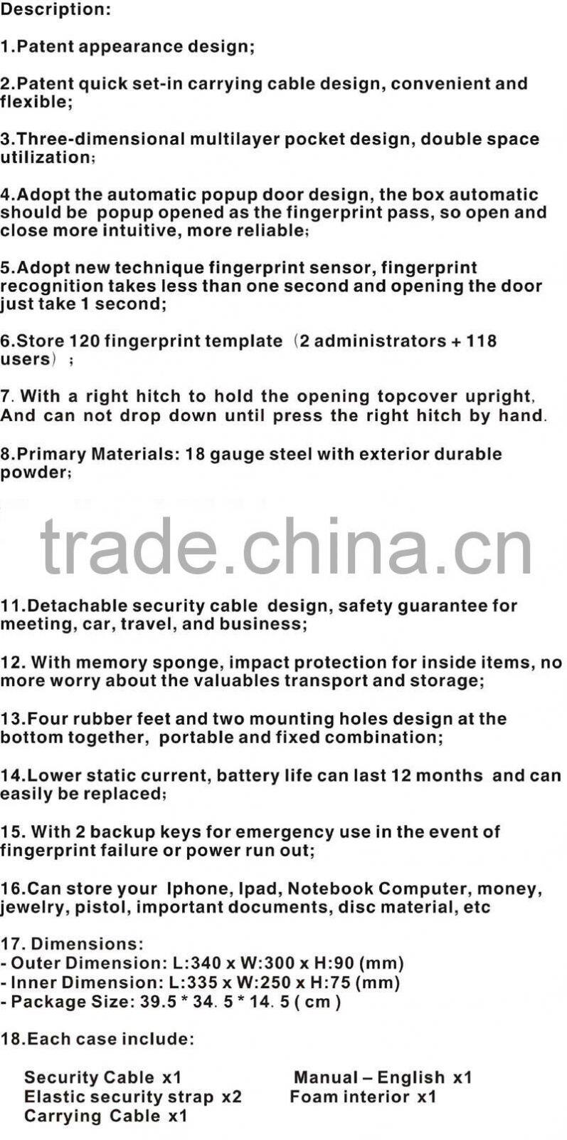 Wholesale- MS550 Micro Vault biometric fingerprint Car gun pistol mini A4 Document File storage steel safe box / Gun Vault