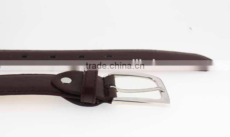 Sample style thin brown pu leather man belt for jeans with shiny silver metal square accessories in YiWu