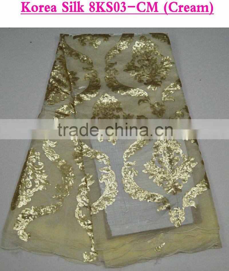 Nigerian lace fabrics african lace with sequins wholesale korea silk for evening dress