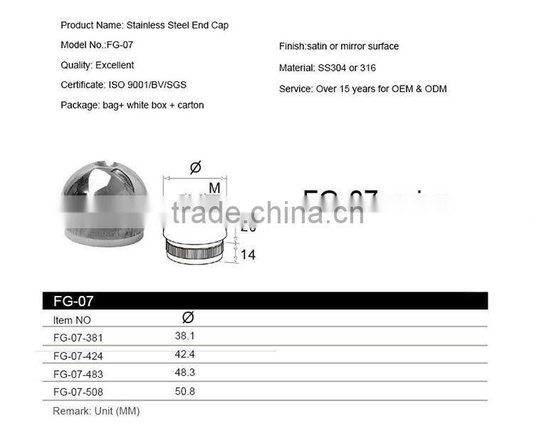 stainless steel railing handrail end cap for post