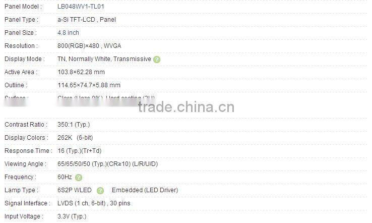 4.8 inch LB048WV1-TL01 a-Si TFT-LCD Panel For LG