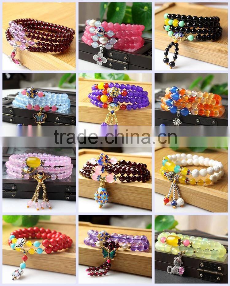 Fashion Original Color Agate Crystal Gemstone Tibet Buddhist Buddha Meditation 108 Prayer Bead Mala Bracelet/Necklace