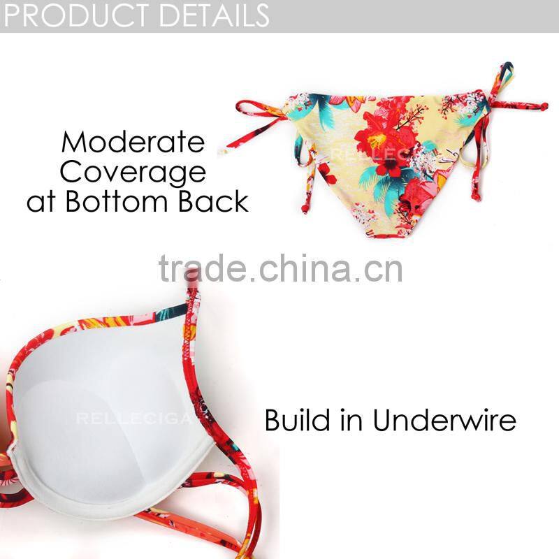 RELLECIGA 2015 Yellow Floral Add-2- Cups Push-up Halter Bikini