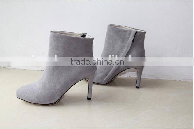 S902 Italian style real suede upper size range 35-42 elegant design zipper up women ankle boots with pointy toe shape
