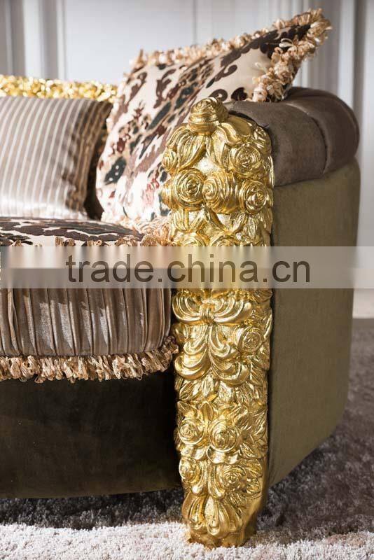 Antique curve carved wooden gold foil painting sofa AL041