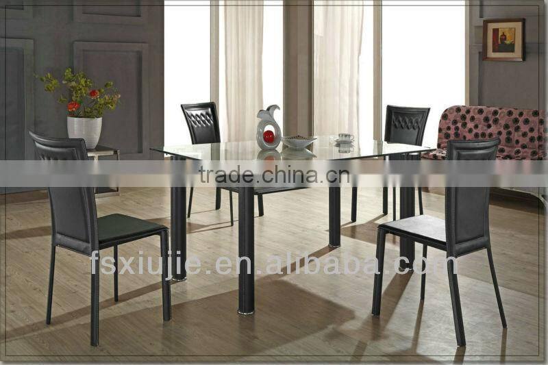 L837-1 New 6- Seat Glass Top Dining Table Set, Glass Dining Table Designs