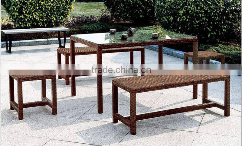 restaurant garden outdoor elegant rattan wicker glass rectory table chairs dining set YPS033