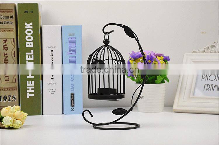 2015 new style metal leaves bird cage candle holder