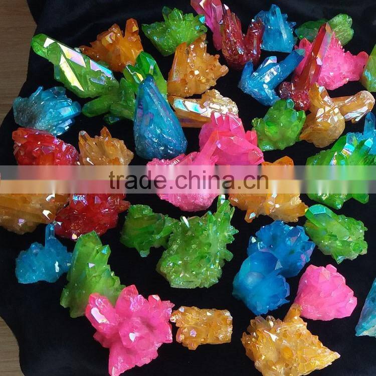 mini green angel aura titanium aura quartz crystal cluster healing stones