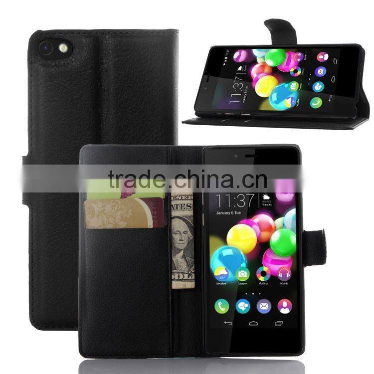 2015 Stylish Stand Wallet Lychee Leather phone cases for wiko highway pure wholesale