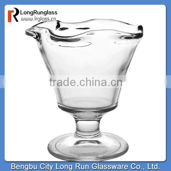 LongRun 2015 new recommend 300g wave shaped rim shaped ice cream dessert glass cup factory supply