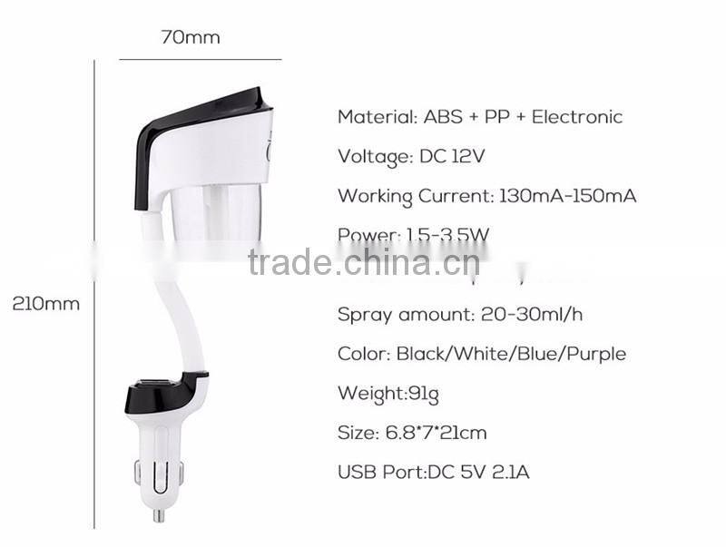 Upgraded Mini Car Aromatherapy Humidifier Air Purfier Essential Oil Aroma Diffuser Mist Maker with 2 USB HUB USB Charger