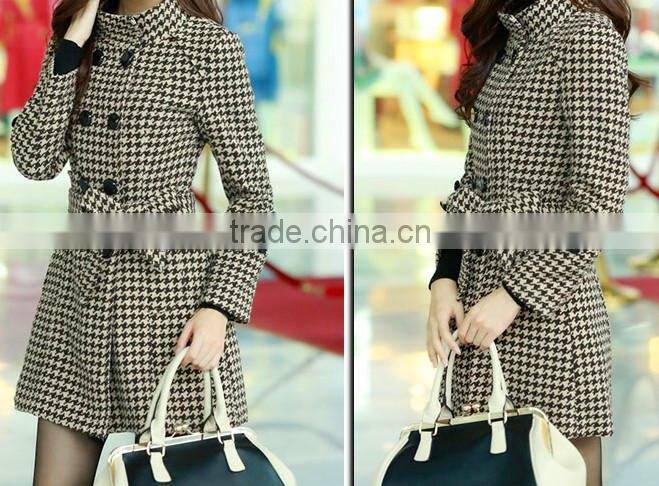 classical black and white houndstooth lady coat wool fabric