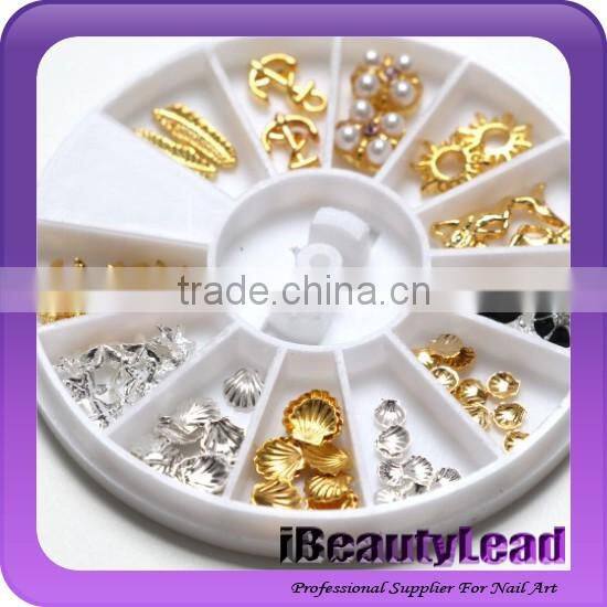 Mixed nail metal studs nail alloy nail rhinestone feather seashell