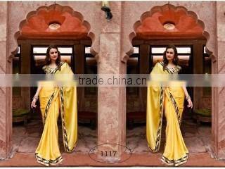 Brainy Mustard Satin Chiffon Saree/indian designers saree online shopping