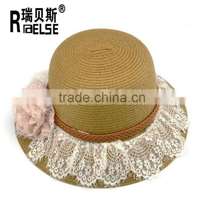 Wholesale kids straw hats girls beautiful flower sun hats