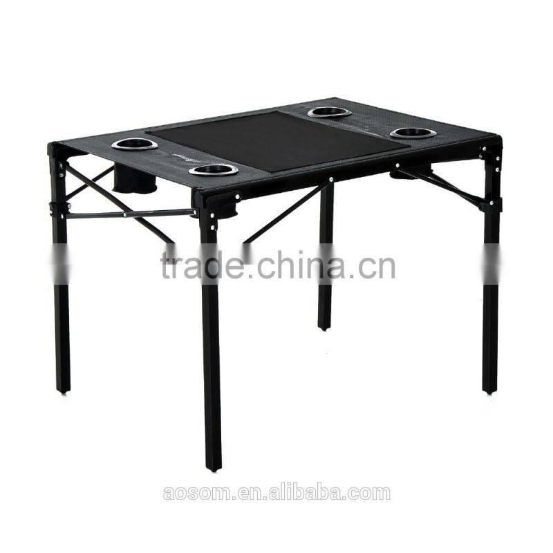 Outsunny Black Folding Camping Table with Cup Holders