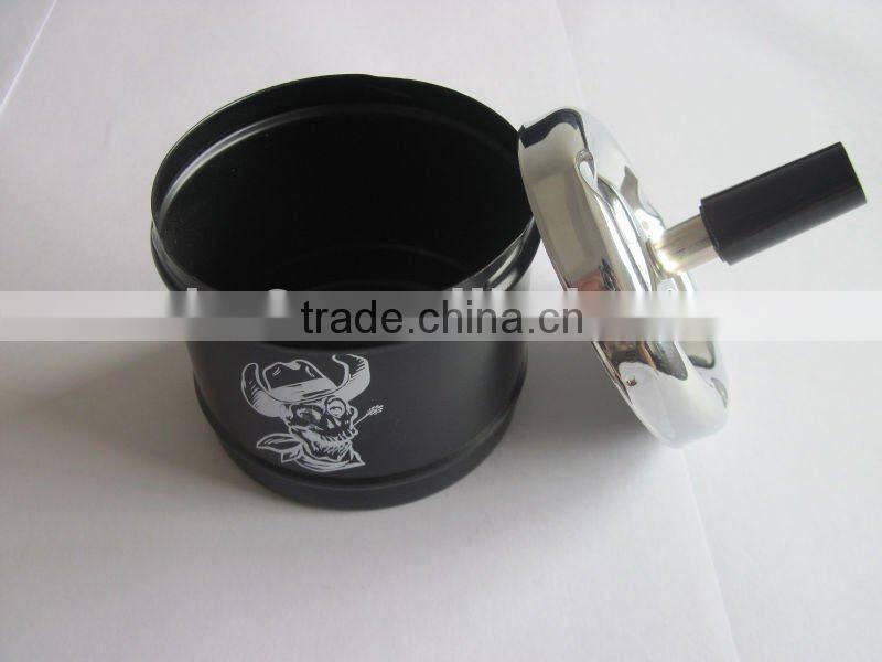 round metal ashtray with lid, spin stainless steel ashtray