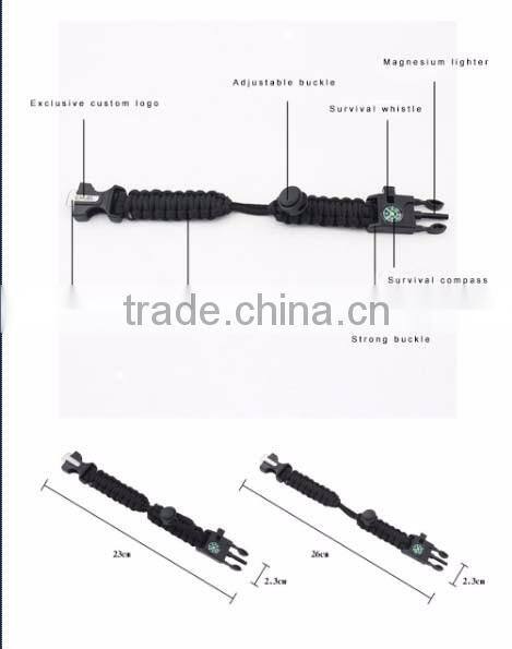Paracord Survival Bracelet with a 350LB Parachute Cord, Fire Starter, Embedded Compass, Flint, Emergency Knife & Whistle