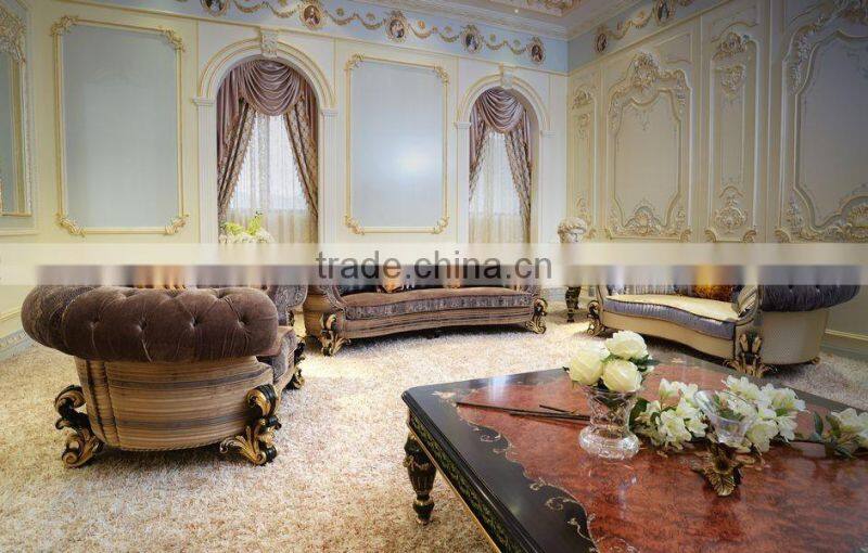 Elegant French New Classic Fabric Upholstered Sectional Sofa / Luxury Palace Hand Carved Wooden Living Room Furniture Sofa Set