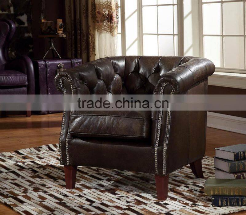 Traditional American Replica Chesterfield Genuine Leather Sofa With Cushion
