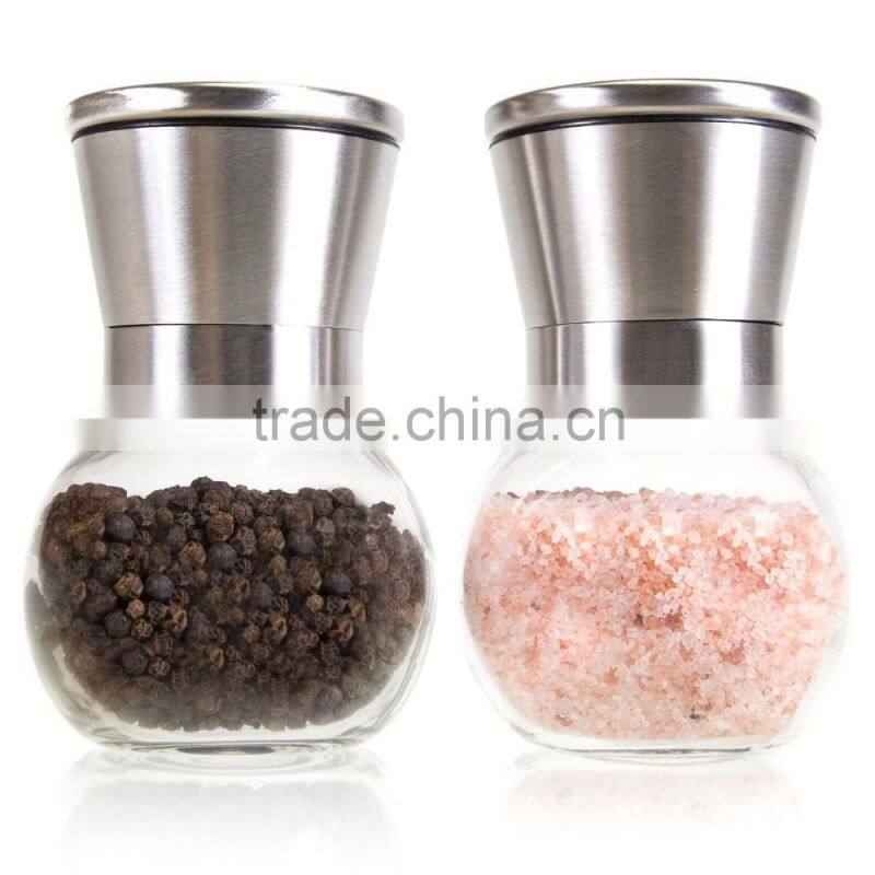304 stainless steel pepper and salt grinder, Spherical glass spice grinder commercial
