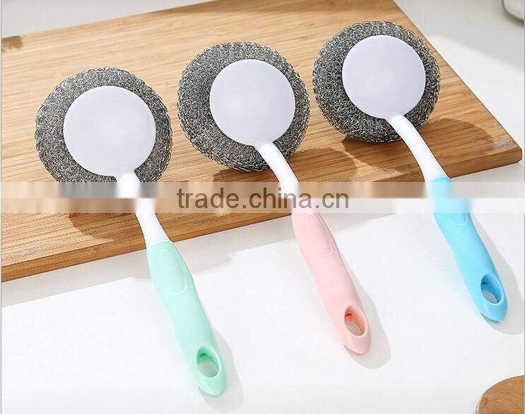 plastic washing pot brush cleaning brush with Steel wire ball