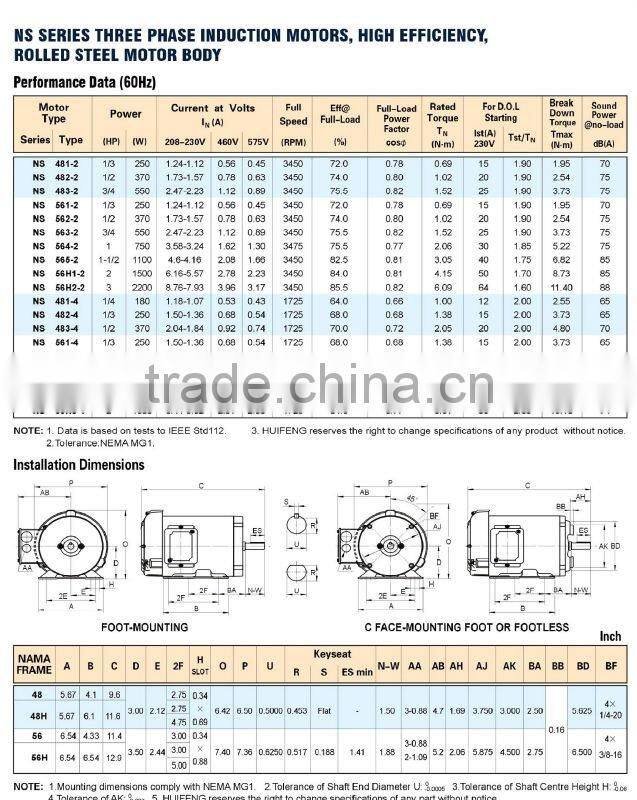 CSA/CE Three Phase NEMA 56 frame Motor