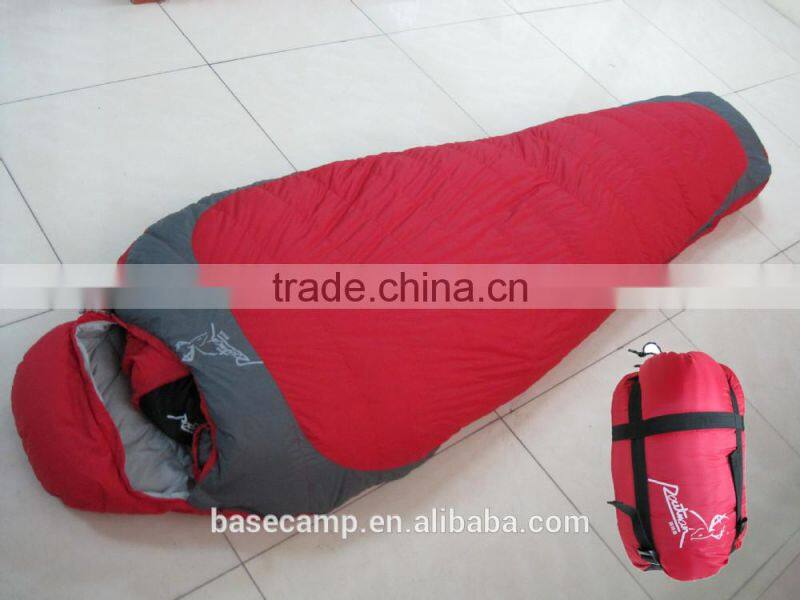 Mummy style down sleeping bag for hunting in cold weather
