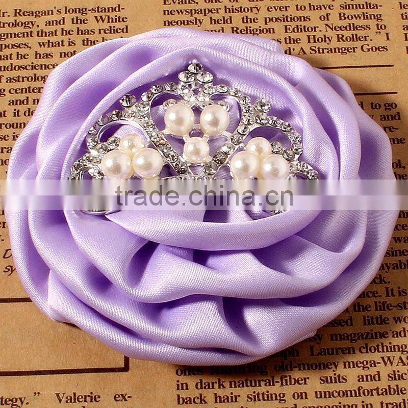 satin hanmade rose flower with crown for kids hair accessories