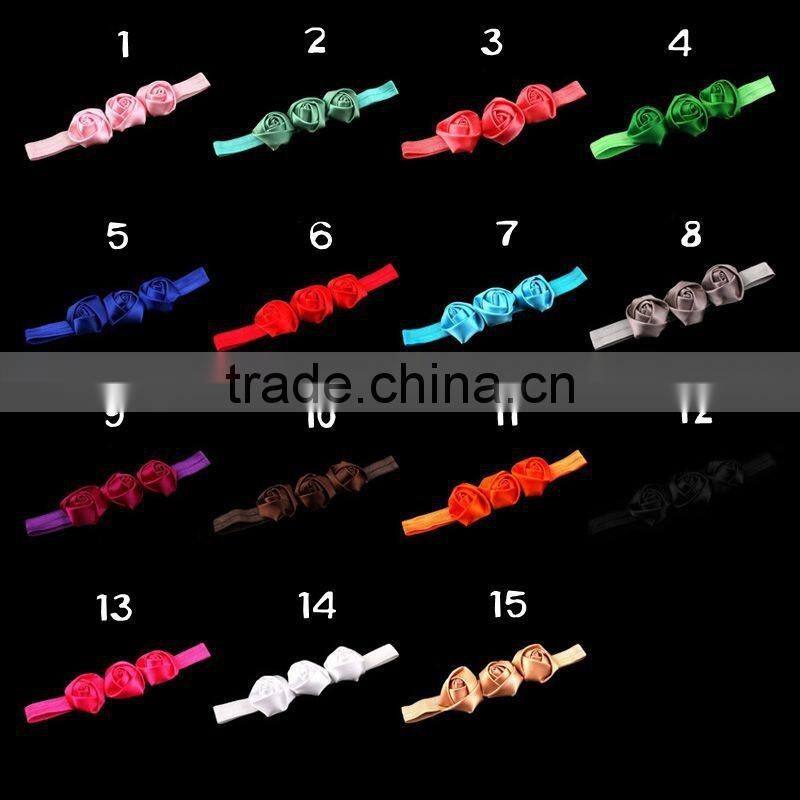 handmade satin rose flower headband for kids hair accessories