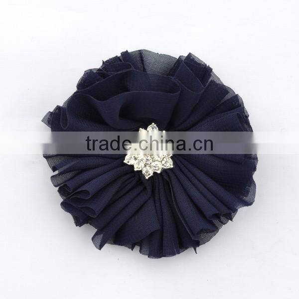 handmade chiffon flower with rhinestone for kids hair accessories