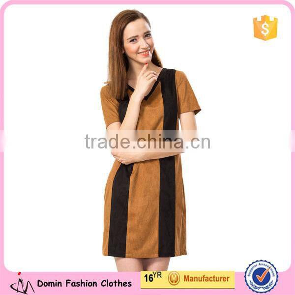 2015 New Fashion Short Sleeve V Neck Vertical Stripe Shift Dresses