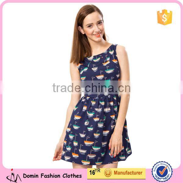 New Fashion Sleeveless Ladies Cotton Print Dresses