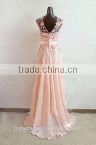 pink high neck lace low back cut arabic evening dress long