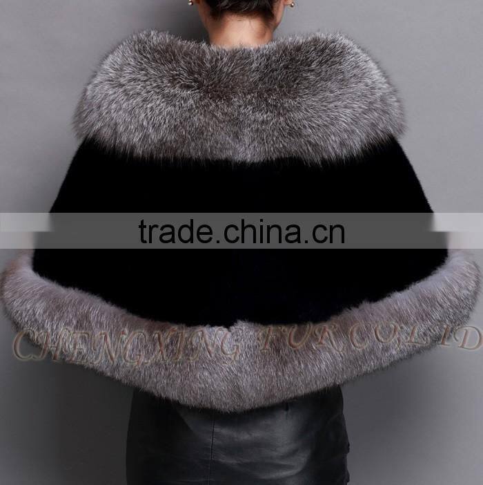 CX-B-M-05E Best Sell Wholesale Price Natural Fox Fur Trim Mink Fur Shawl