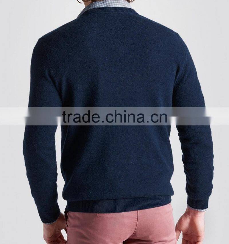 High Quality Men's v-neck cashmere sweater Navy(BKNM12)