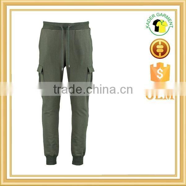 Army green tracksuits bottom 100% cotton fleece joggers with pockets