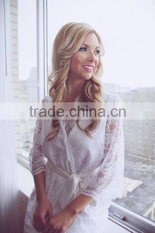 ALT10 Customize wedding robe, lace brides robe, white dressing gown-bridal shower gift, lace robe